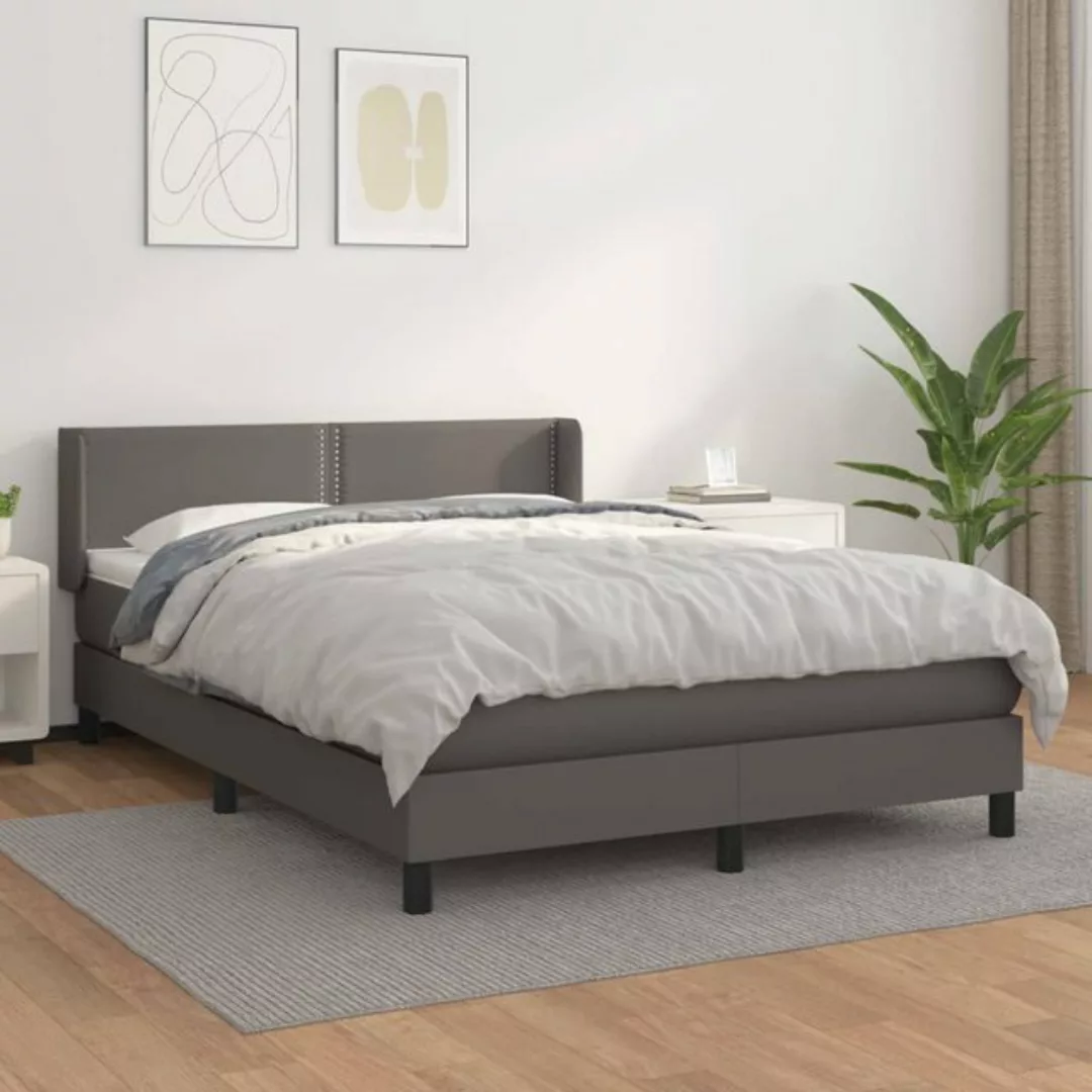 vidaXL Bettgestell Boxspringbett mit Matratze Grau 140x200 cm Kunstleder Be günstig online kaufen