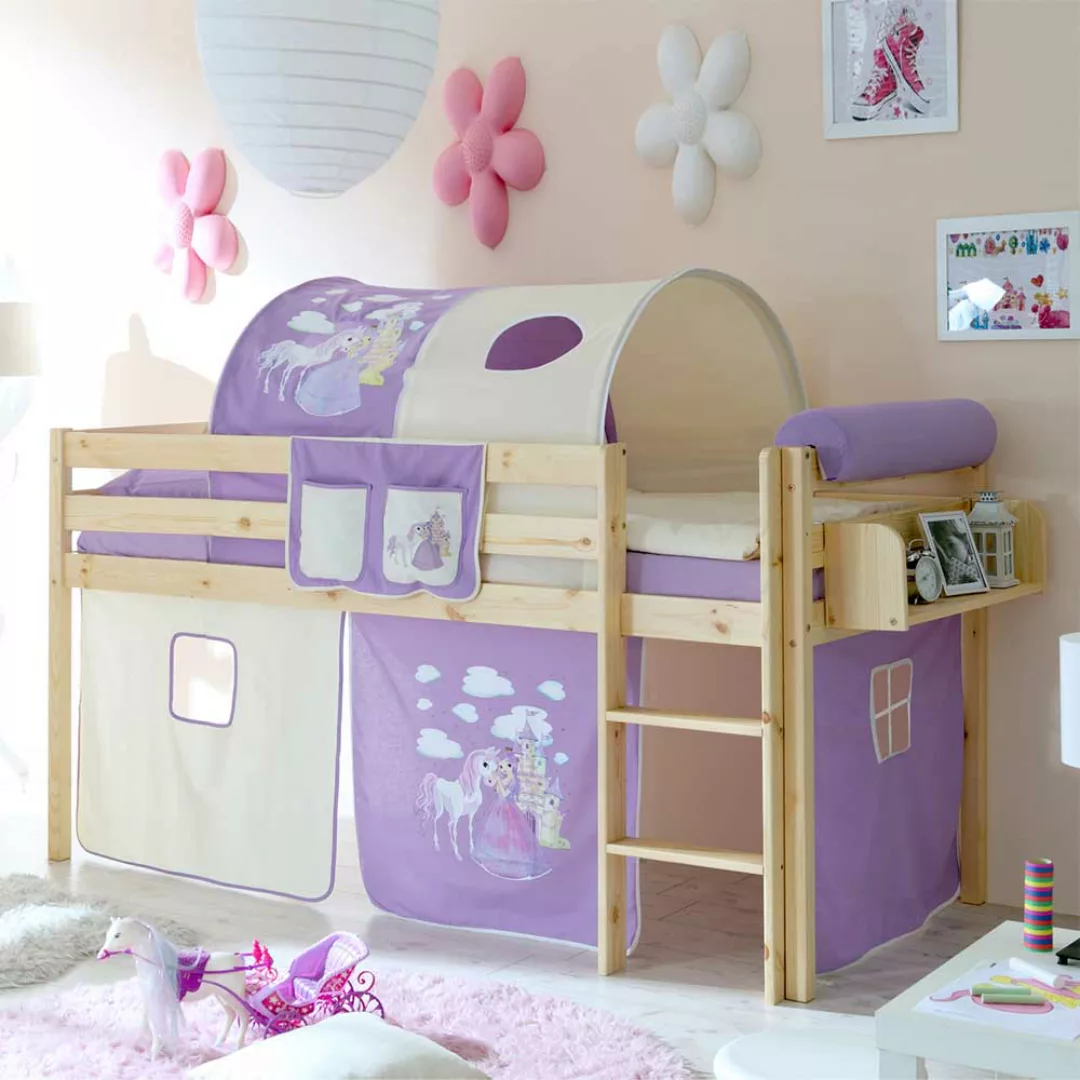 Kinderhochbett aus Kiefer Massivholz Prinzessin Design günstig online kaufen