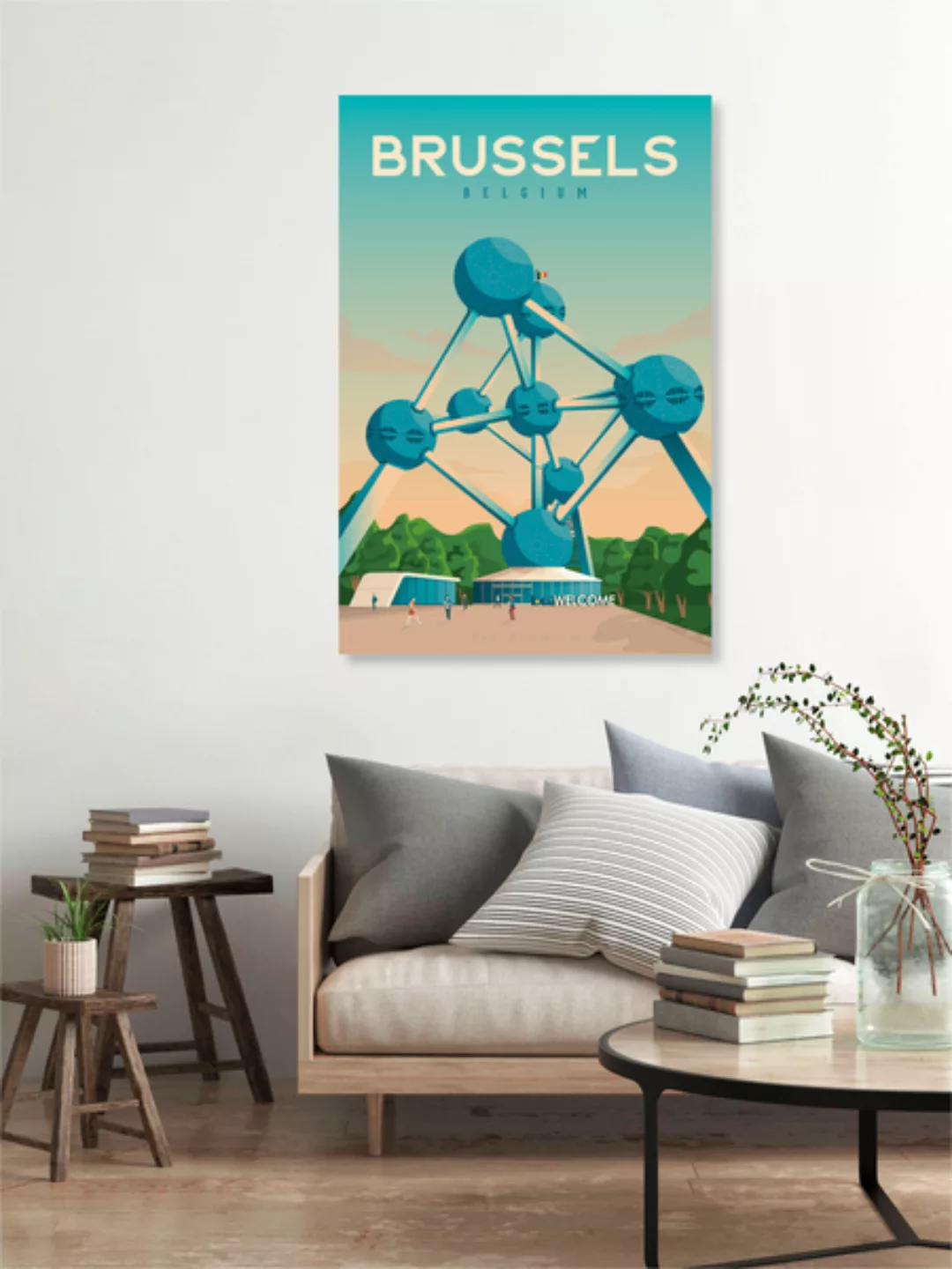 Poster / Leinwandbild - Brüssel Vintage Travel Wandbild günstig online kaufen