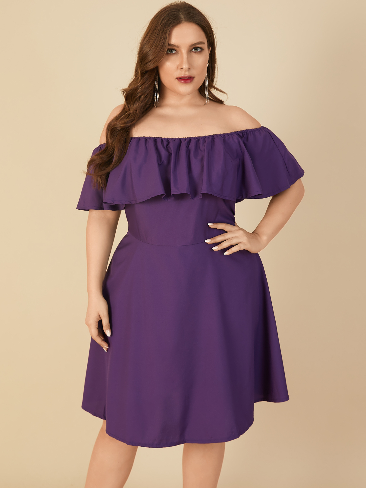 Plus Size Off The Shoulder Kurzarm Kleid günstig online kaufen