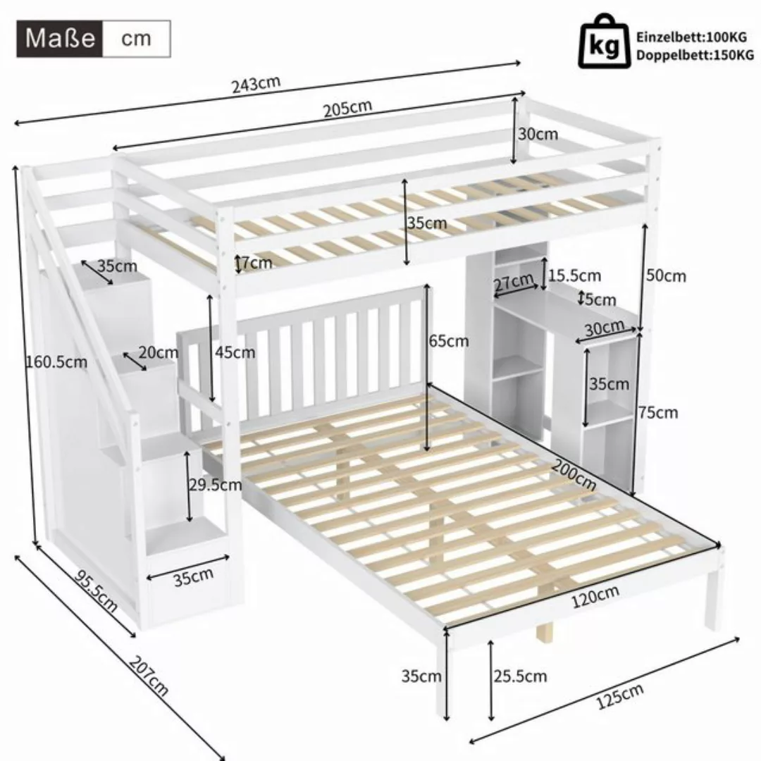 HAUSS SPLOE Etagenbett 90/120x200cm mit seitlichen Ablagen, Stautreppe, Gro günstig online kaufen