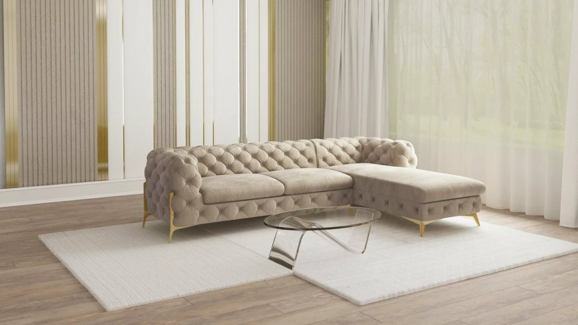 S-Style Möbel Ecksofa mit Ottomane Chesterfield Ashley mit Goldene Metall F günstig online kaufen