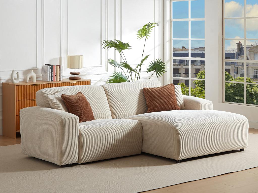 Eckrelaxsofa elektrisch - Ecke rechts - Cord - Beige - TIRONO von Maison Cé günstig online kaufen