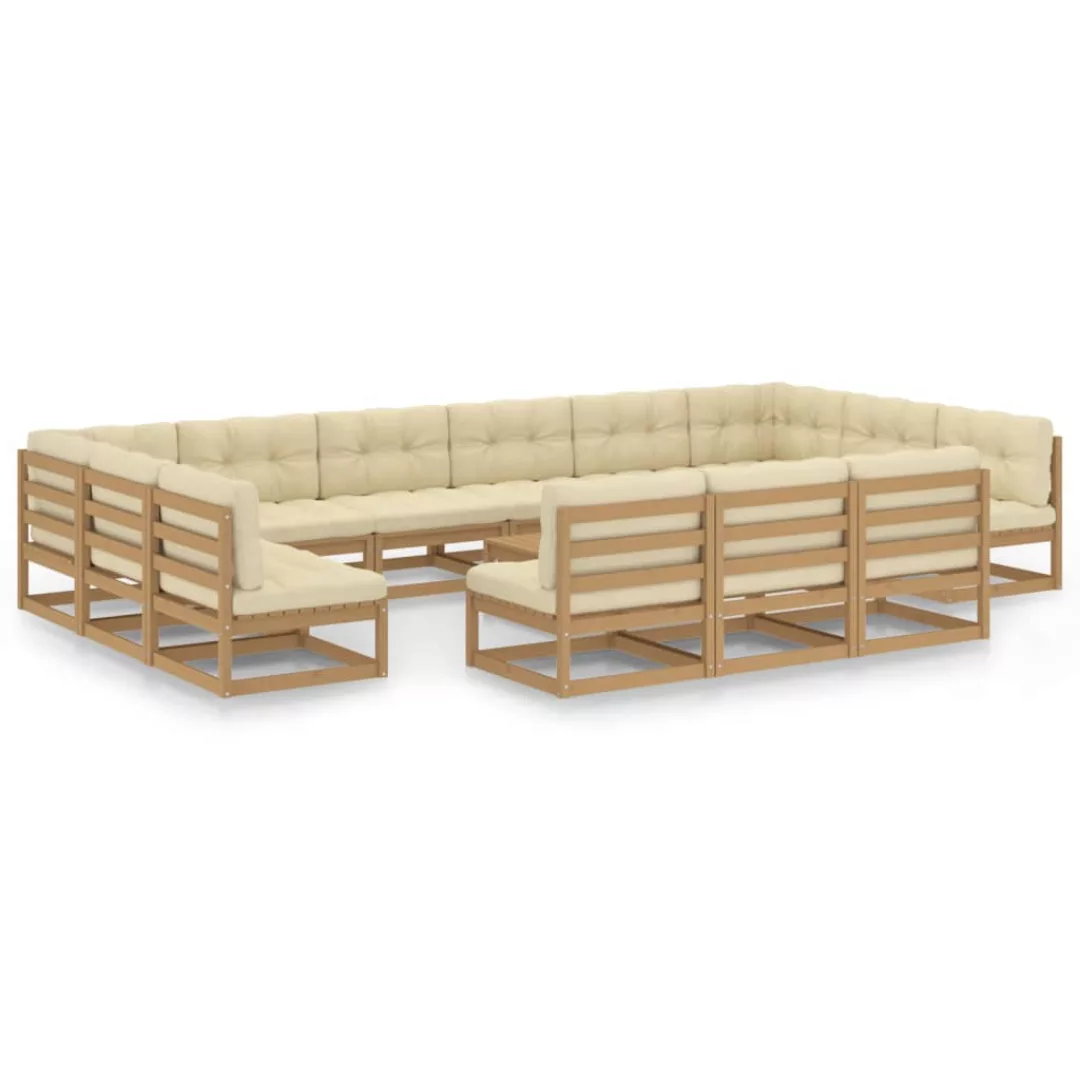 14-tlg. Garten-lounge-set Kissen Honigbraun Kiefer Massivholz günstig online kaufen