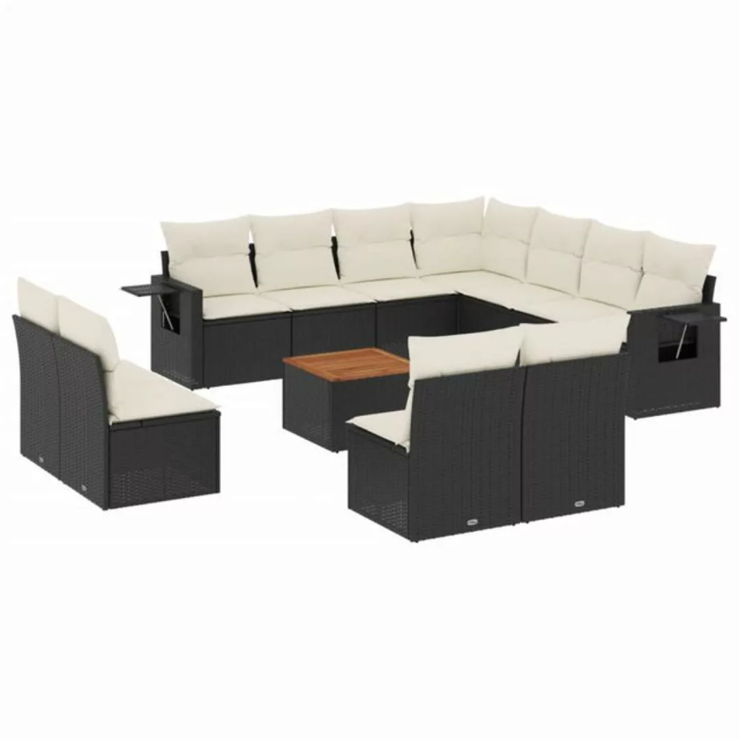 vidaXL Sofaelement 12-tlg. Garten-Sofagarnitur mit Kissen Schwarz Poly Ratt günstig online kaufen