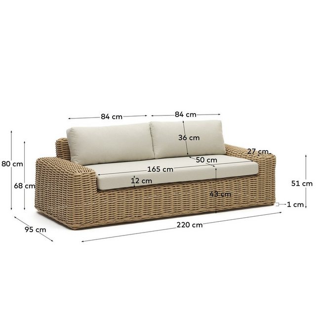 Natur24 Sofa 3-Sitzer-Gartensofa Portlligat 222 x 95 x 68 cm Kunstrattan günstig online kaufen