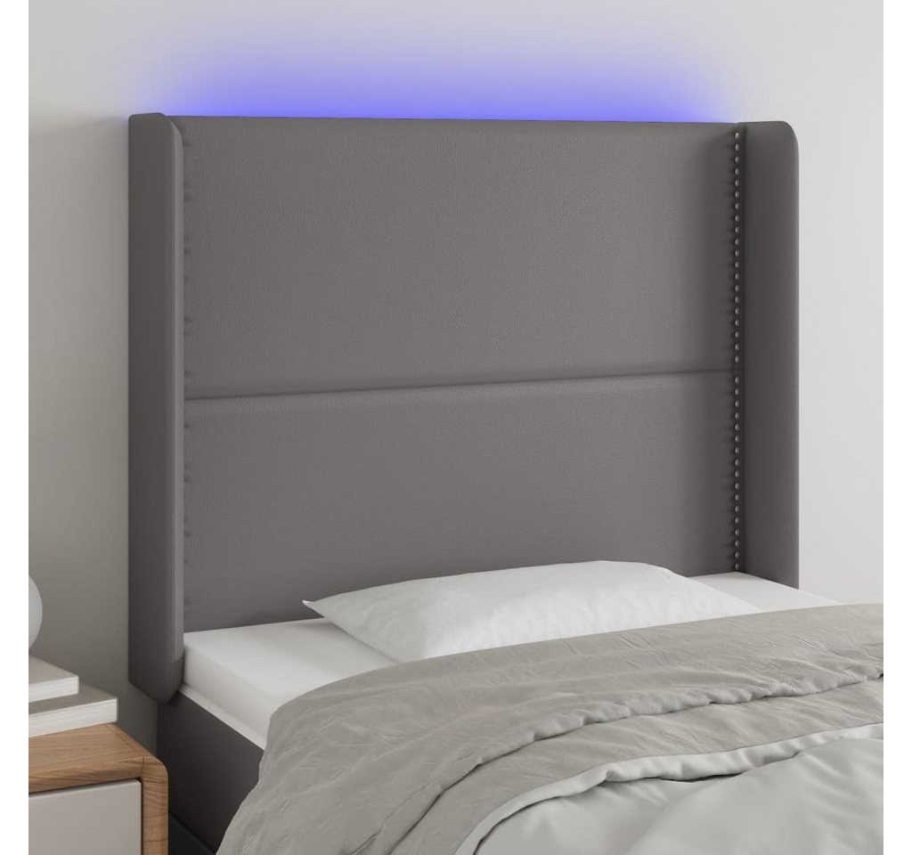 vidaXL Bett, LED Kopfteil Grau 93x16x118/128 cm Kunstleder günstig online kaufen