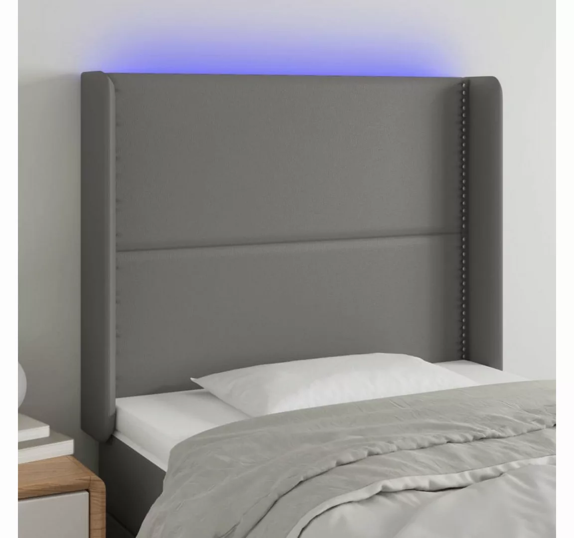 vidaXL Bett, LED Kopfteil Grau 83x16x118/128 cm Kunstleder günstig online kaufen