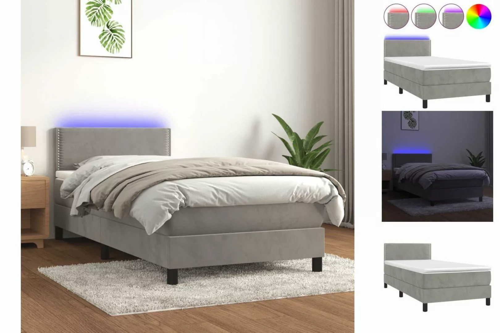 vidaXL Bett Boxspringbett mit Matratze & LED Hellgrau 90x200 cm Samt günstig online kaufen