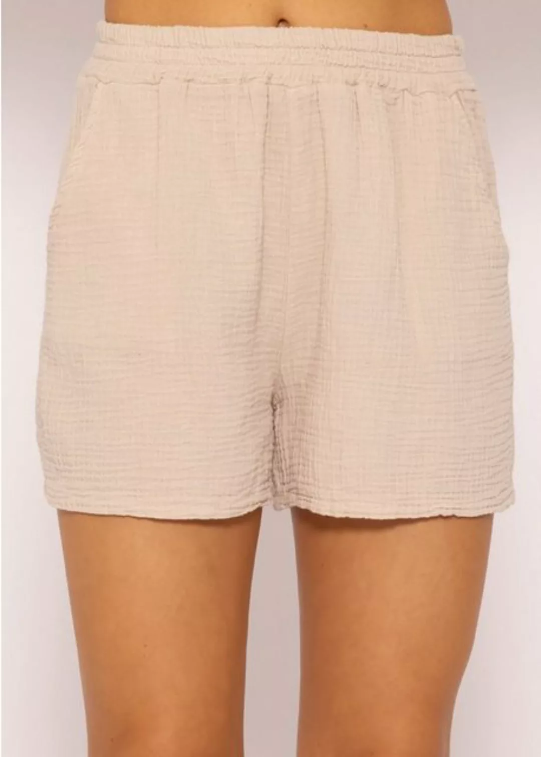 SASSYCLASSY Shorts Lockere Musselin Shorts High-Waist Baumwoll Shorts mit E günstig online kaufen