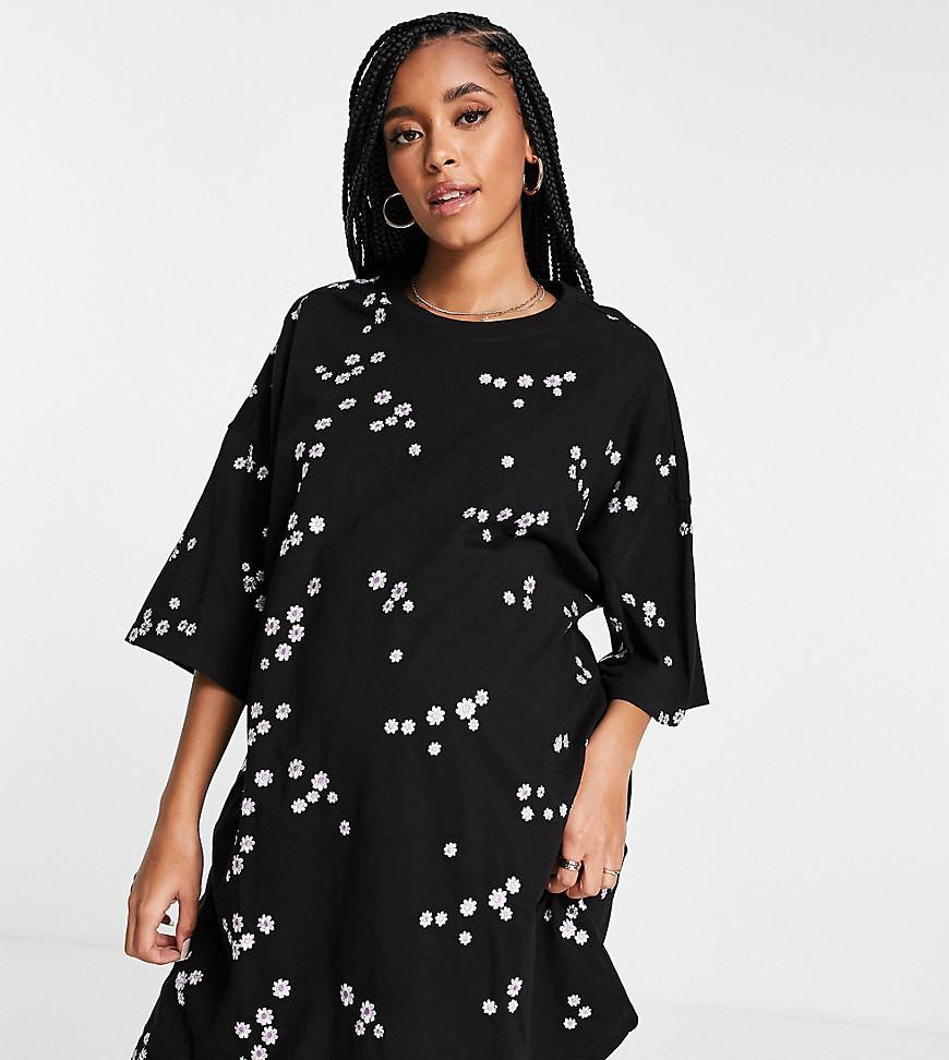ASOS DESIGN Maternity – T-Shirt-Kleid in Schwarz mit Oversize-Schnitt und d günstig online kaufen