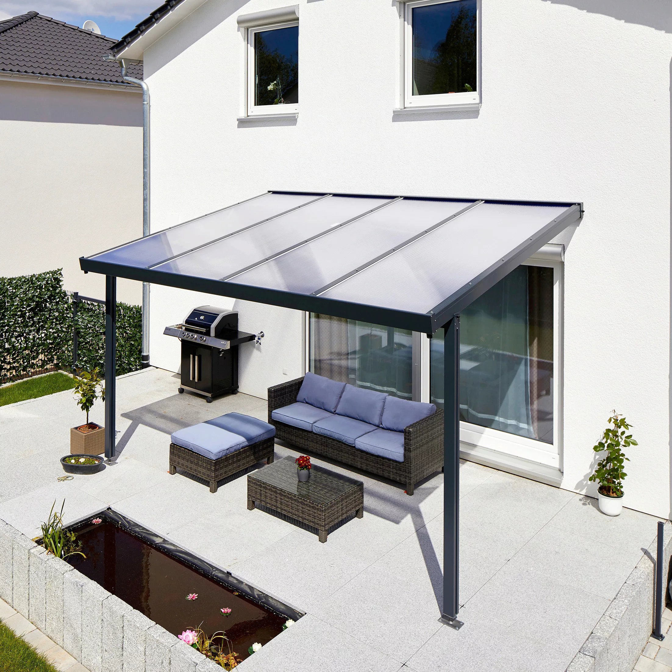 Terrassenüberdachung Premium (BxT) 410 cm x 306 cm Anthrazit Polycarbonat K günstig online kaufen