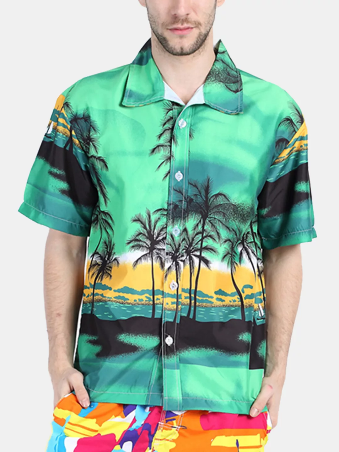 Strand Schwimmen Atmungsaktives Kokospalmendruck Weites Hawaiisches Hemd Fü günstig online kaufen