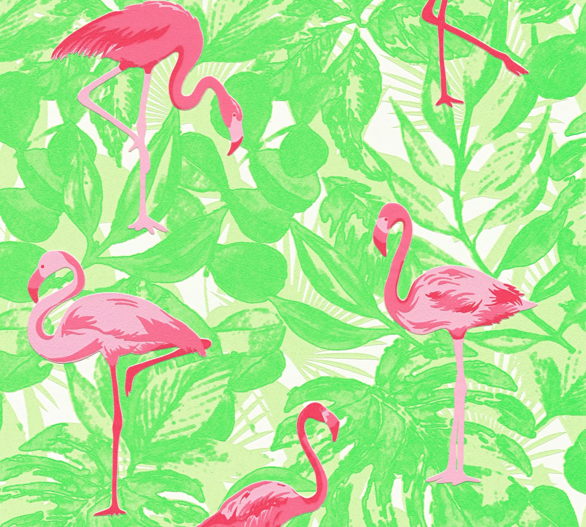 Bricoflor Tropical Tapete in Grün Pink Neon Vliestapete mit Flamingo in Hel günstig online kaufen