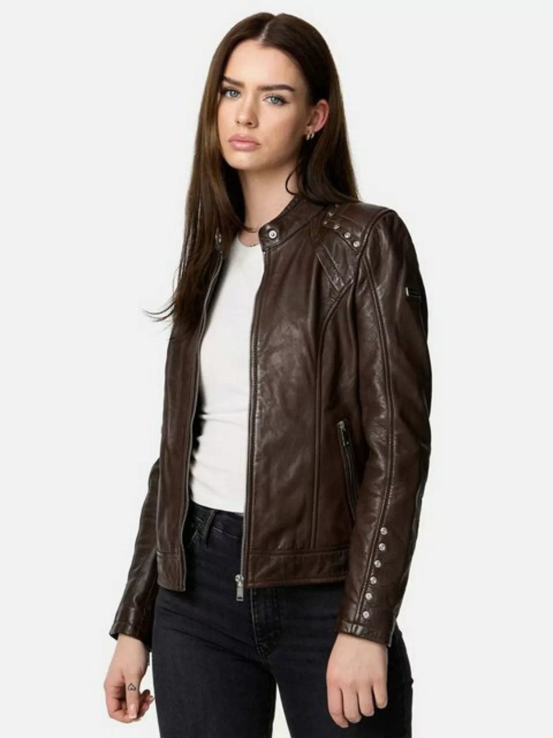 Tazzio Lederjacke F521 moderne & zeitlose Damen Jacke im Biker Look günstig online kaufen