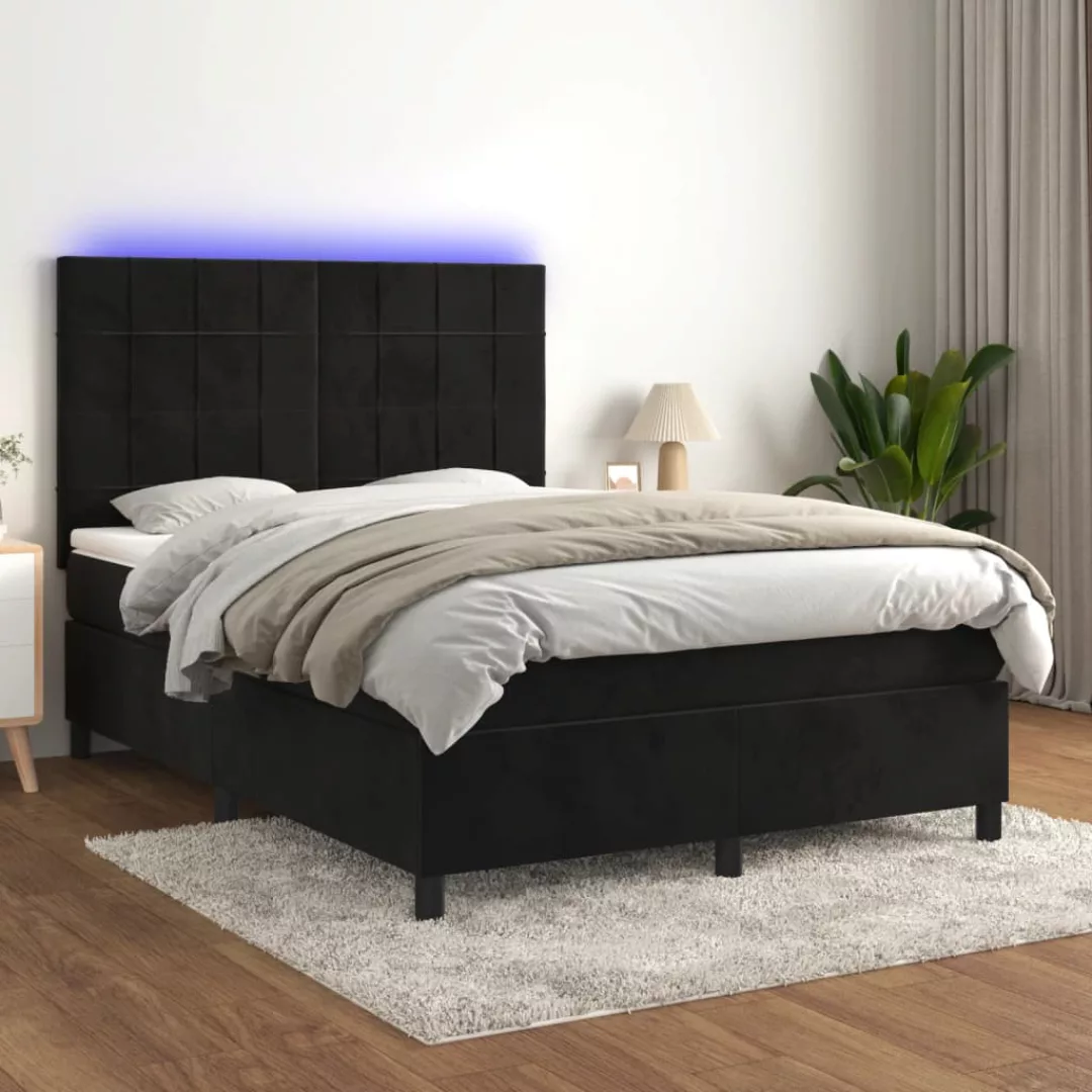 Vidaxl Boxspringbett Mit Matratze & Led Schwarz 140x190 Cm Samt günstig online kaufen