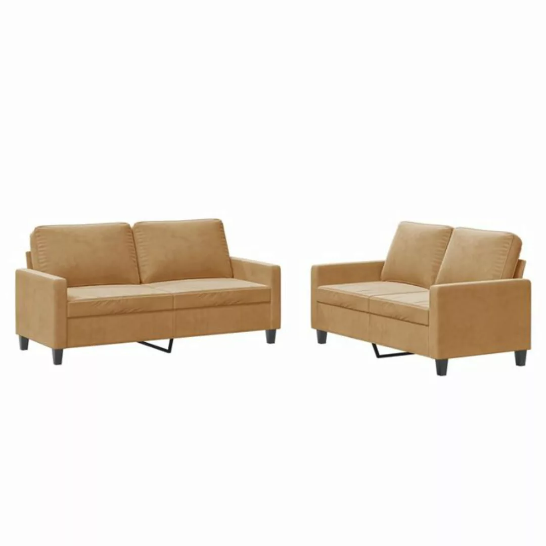 vidaXL Sofa Sofagarnitur Set mit Kissen Samt, 2-tlg., Braun günstig online kaufen