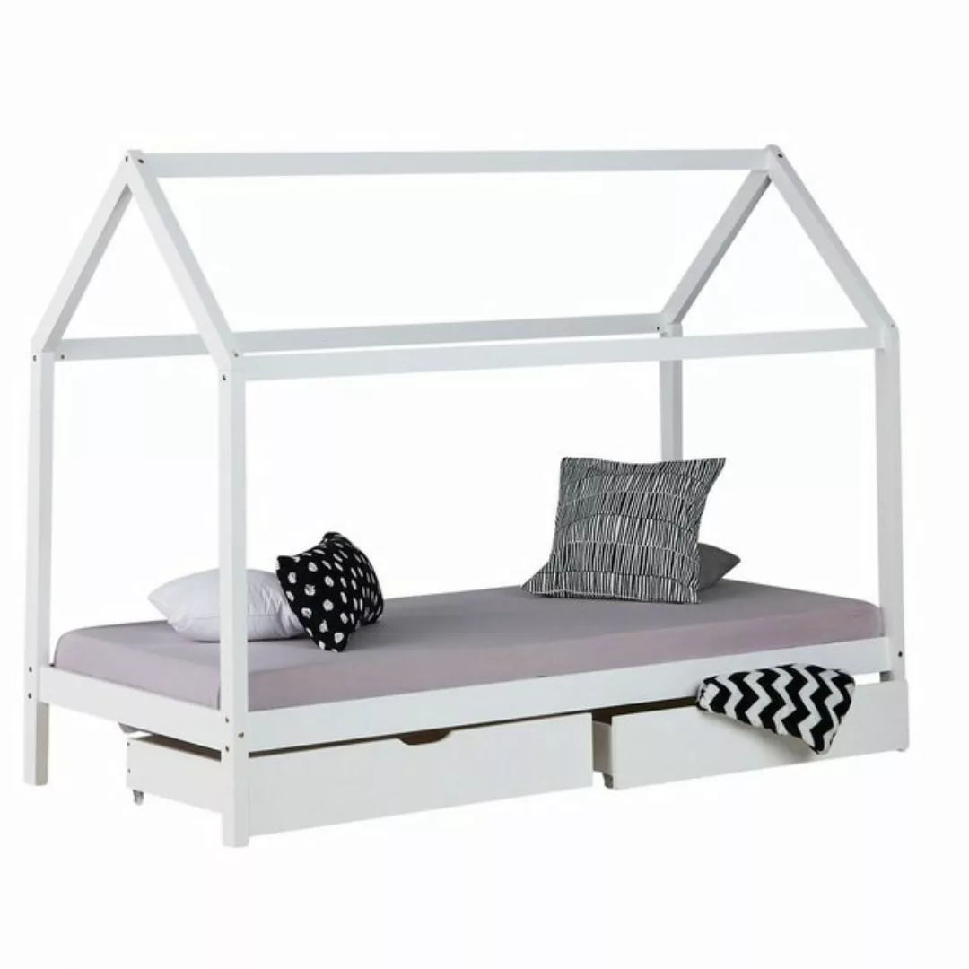 Homestyle4u Kinderbett 90 x 200 cm Weiß oder Grau Hausbett Spielbett Bodenb günstig online kaufen