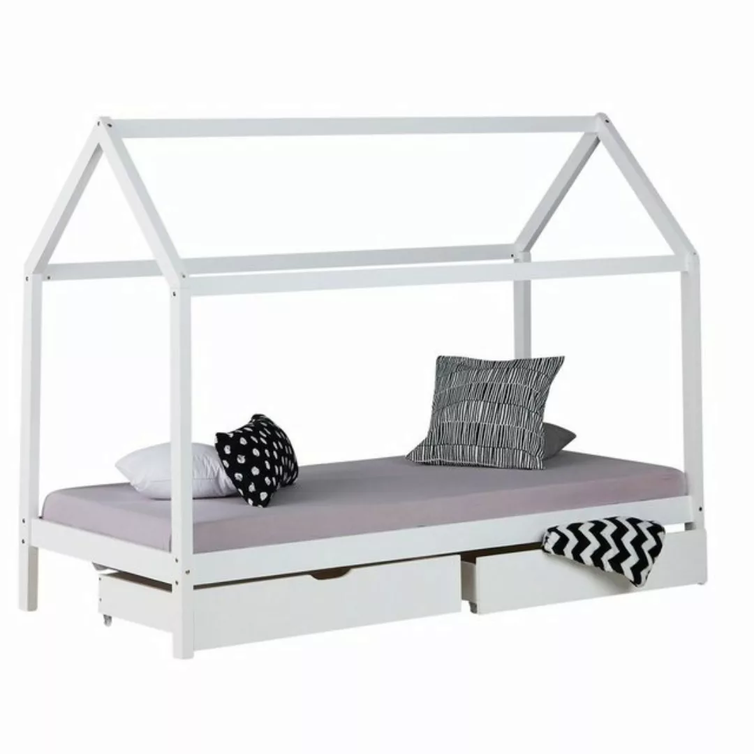 Homestyle4u Kinderbett 90x200 Hausbett Bettgestell Weiß oder Grau (Set, mit günstig online kaufen