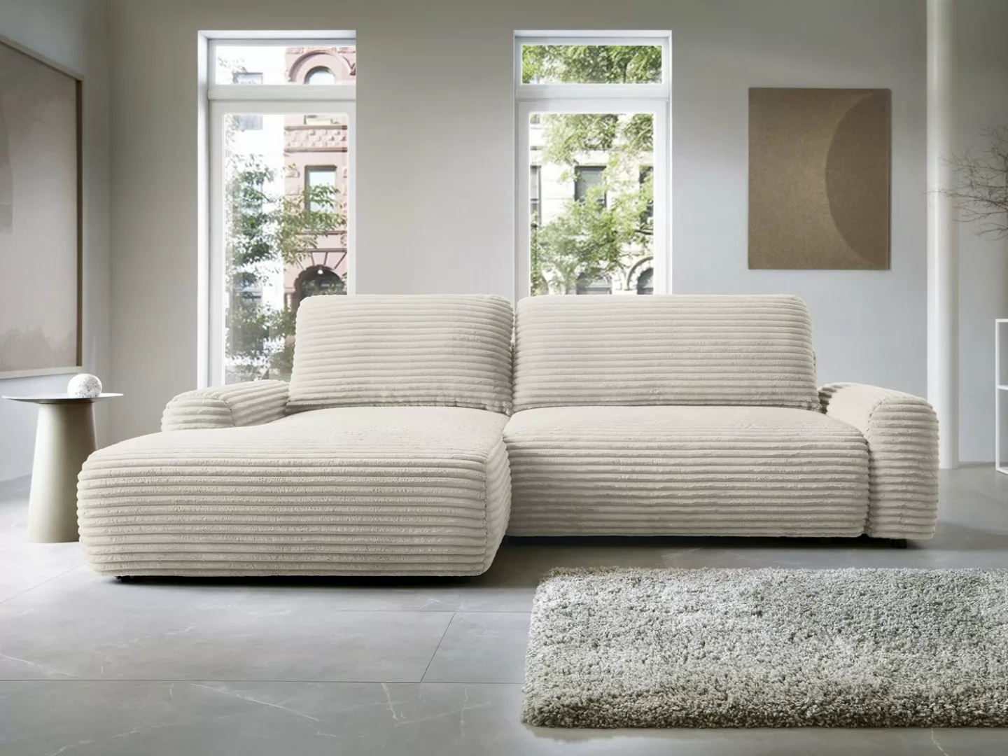 Goldstoff Ecksofa MOUNIR 270 cm, L-Form Schlafsofa mit Schlaffunktion und B günstig online kaufen