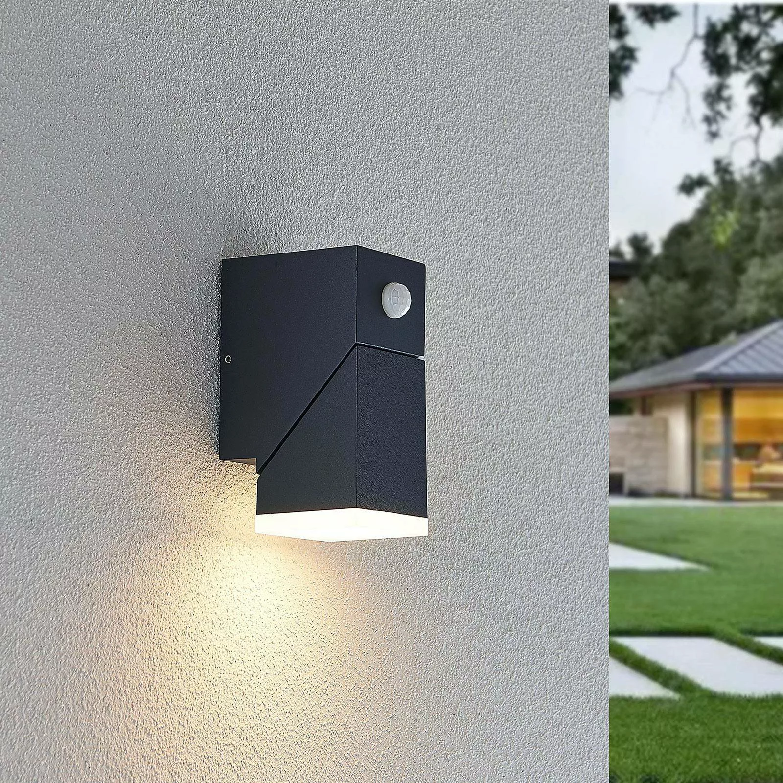 Lindby LED-Wandleuchte Sally, 15 cm, anthrazit, IP54, Sensor günstig online kaufen