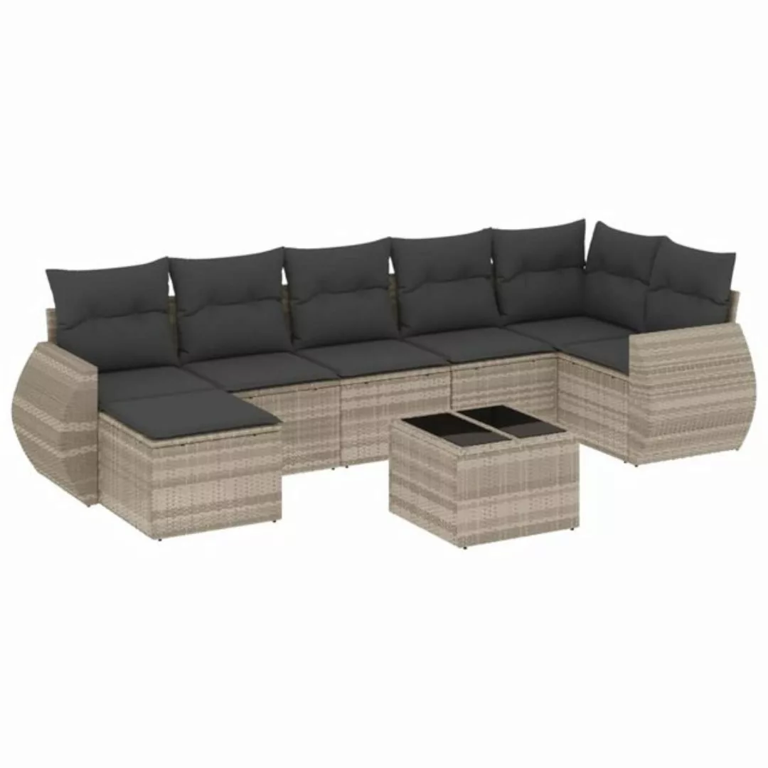 vidaXL Sofaelement 8-tlg. Garten-Sofagarnitur mit Kissen Hellgrau Poly Ratt günstig online kaufen