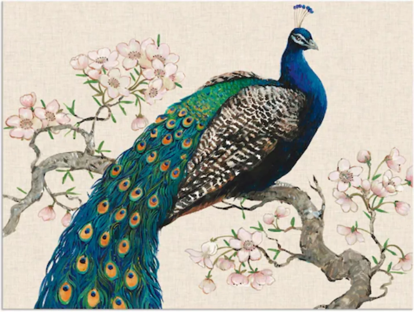 Artland Wandbild »Pfau & Blüten I«, Vögel, (1 St.), als Alubild, Outdoorbil günstig online kaufen