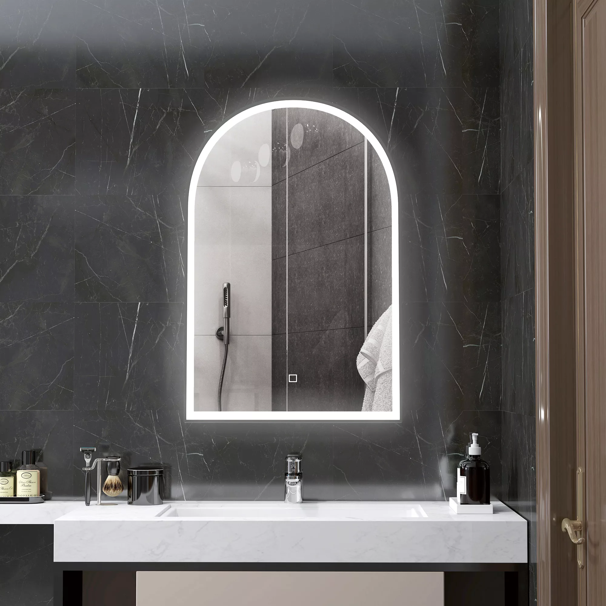 HOMCOM Badezimmerspiegel 90 x 60 cm, Bogen-Wandspiegel, Badezimmerspiegel m günstig online kaufen