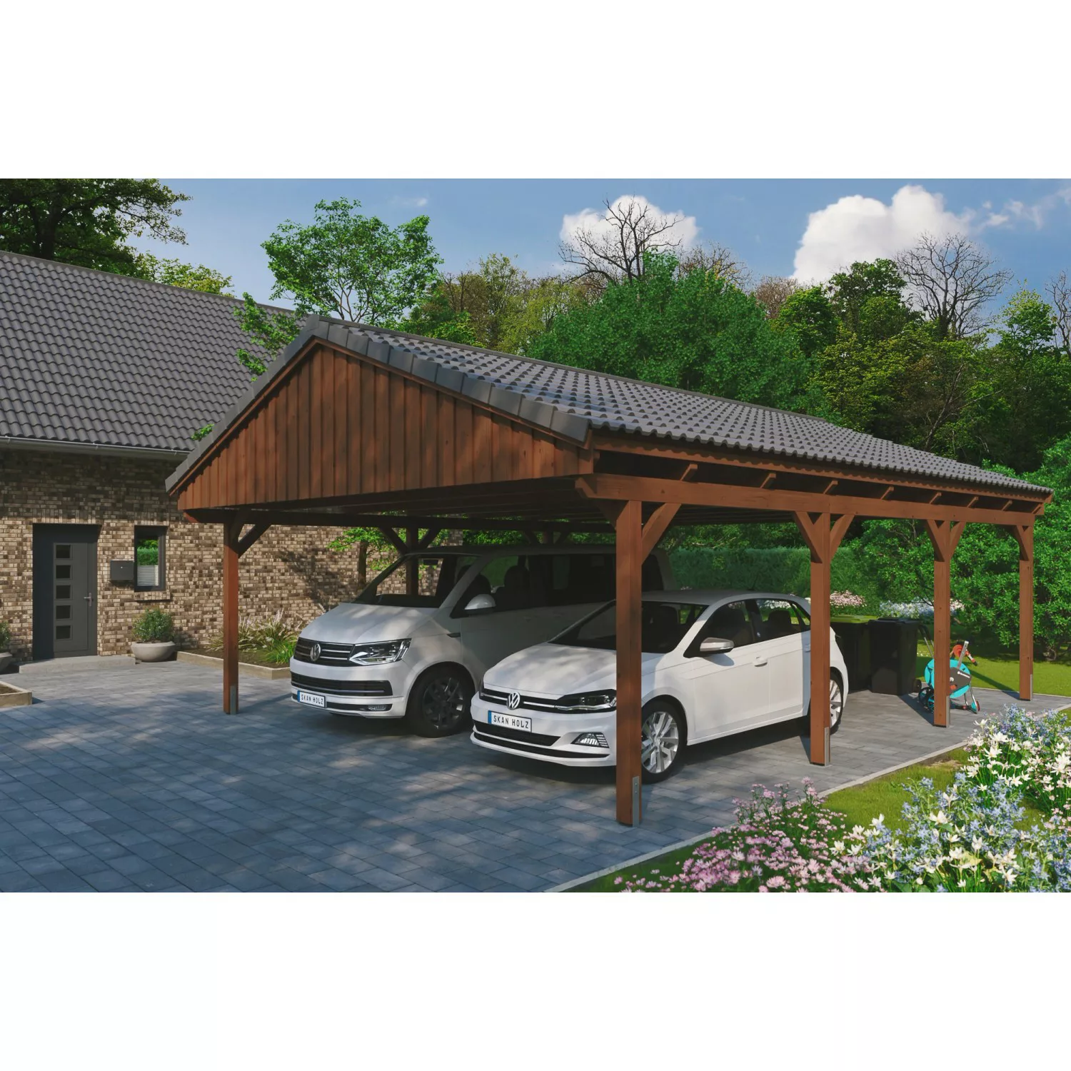 Skan Holz Carport Fichtelberg 618 cm x 808 cm Dachlattung Nussbaum günstig online kaufen
