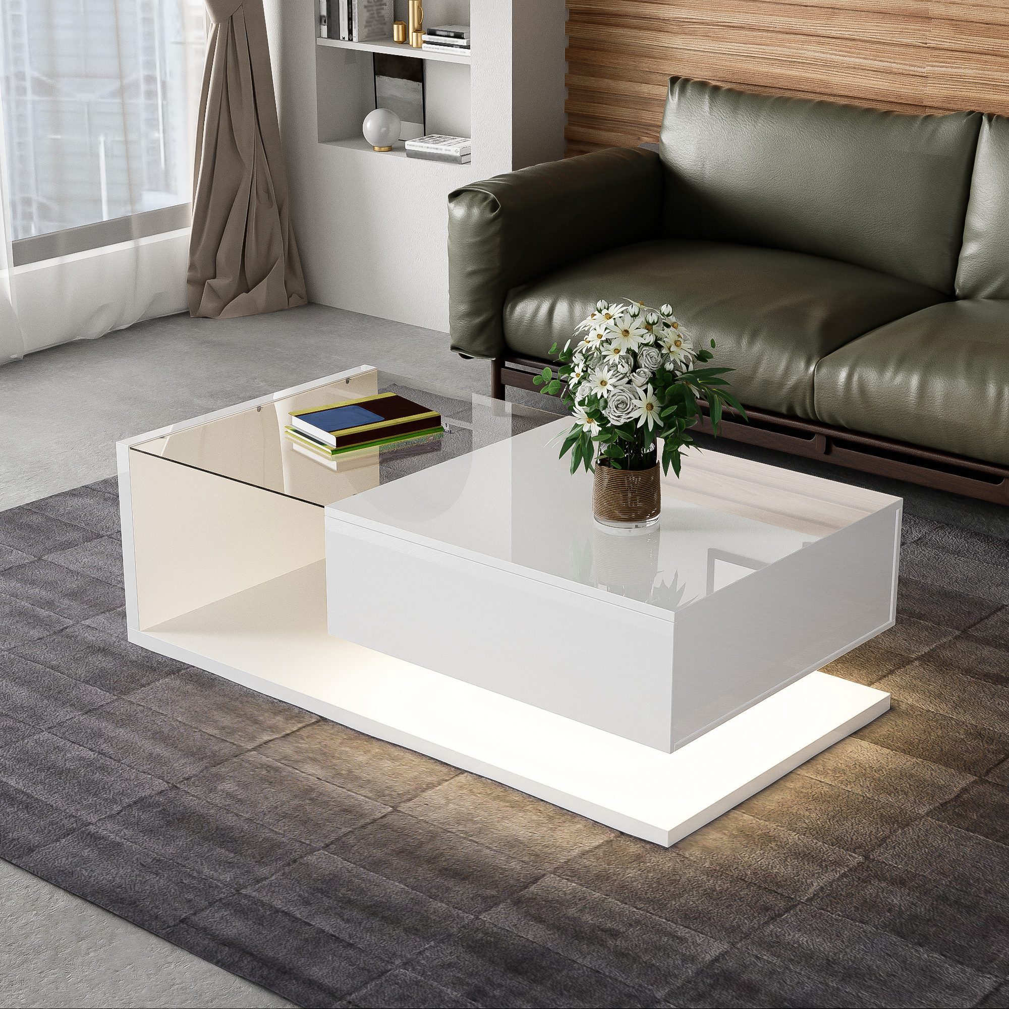 NMCXXO Couchtisch Moderner Couchtisch mit LED-Beleuchtung günstig online kaufen