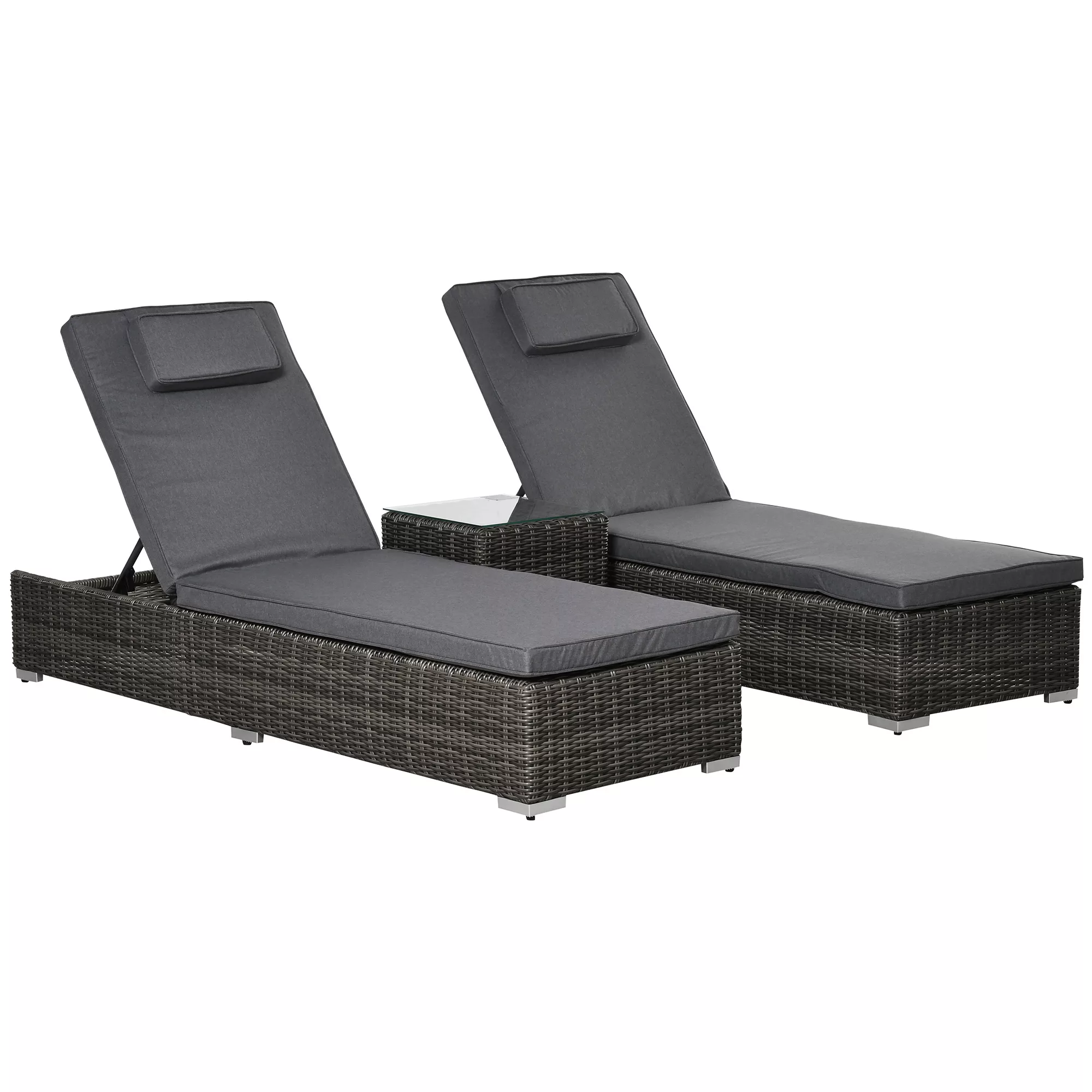 Outsunny Poly-Rattan Sonnenliege 3-tlg. Gartenliege mit 6-fach verstellbare günstig online kaufen