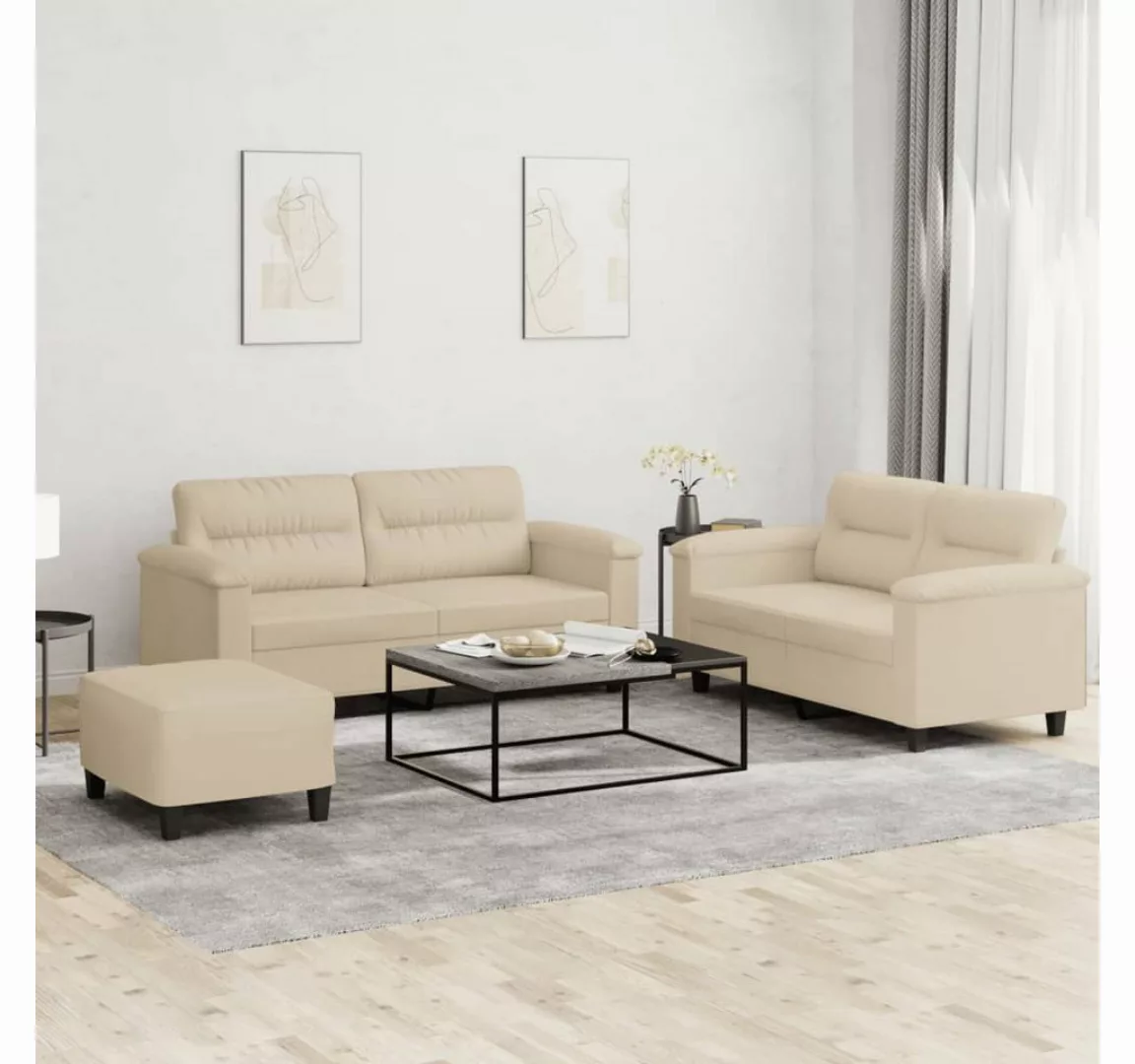 vidaXL Sofa Sofagarnitur Set mit Kissen Mikrofasergewebe, 3-tlg., Creme günstig online kaufen