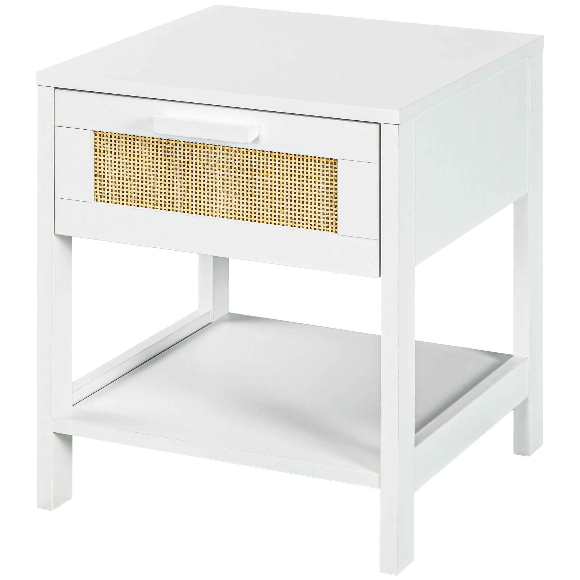 HOMCOM Nachttisch Beistelltisch mit Schublade und Regal, Rattan-Front, weiß günstig online kaufen