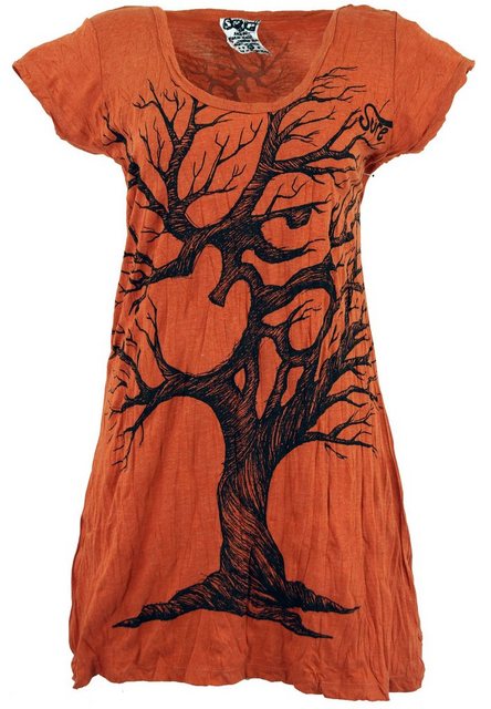 Guru-Shop T-Shirt Sure Long Shirt, Minikleid OM Tree - rostorange Goa Style günstig online kaufen