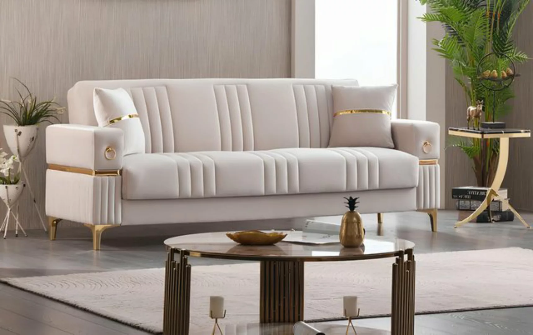 JVmoebel Sofa Luxus Dreisitzer Polstersofa Couch 3 Sitzer Stoffsofa Beige S günstig online kaufen