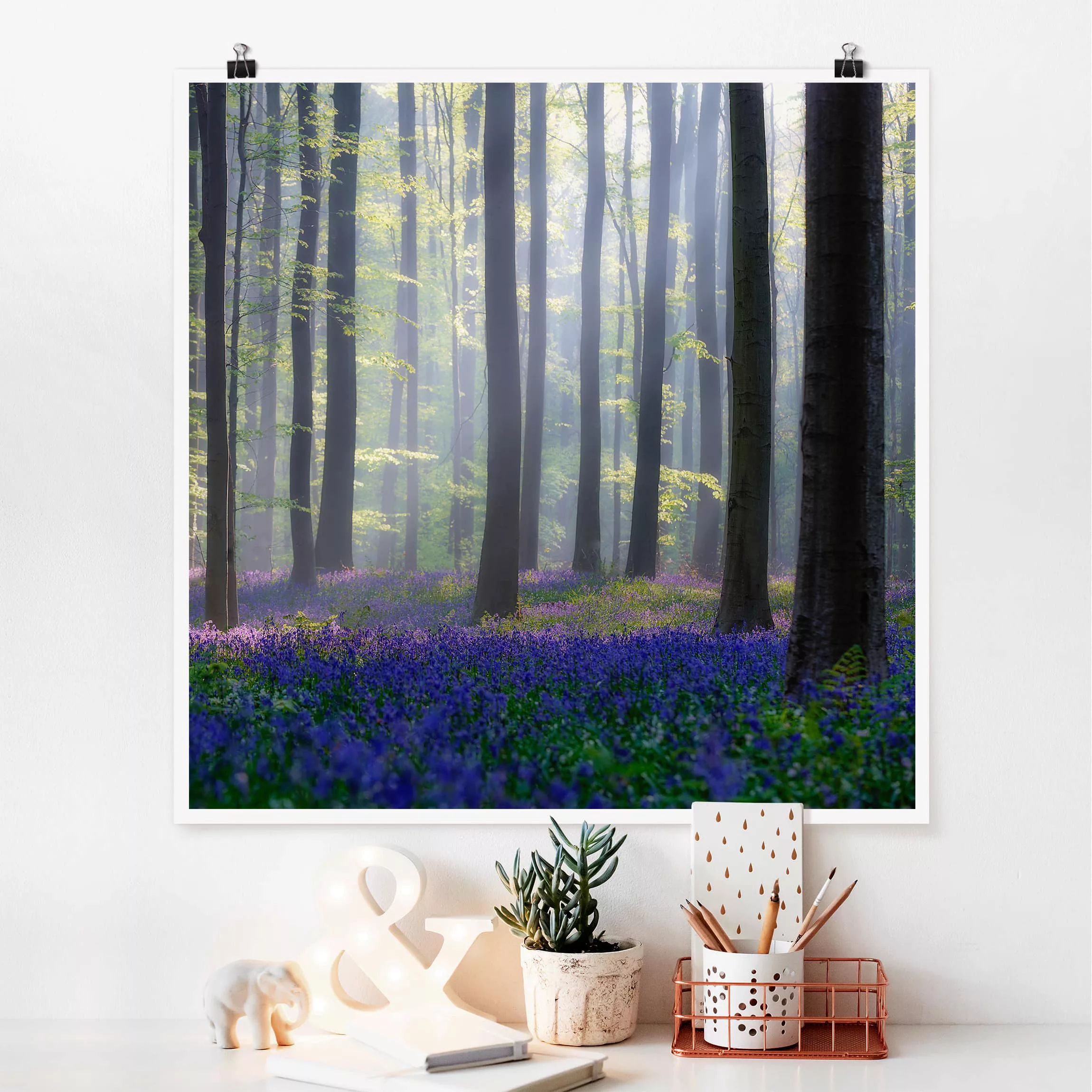 Poster Blumen - Quadrat Frühlingstag im Wald günstig online kaufen