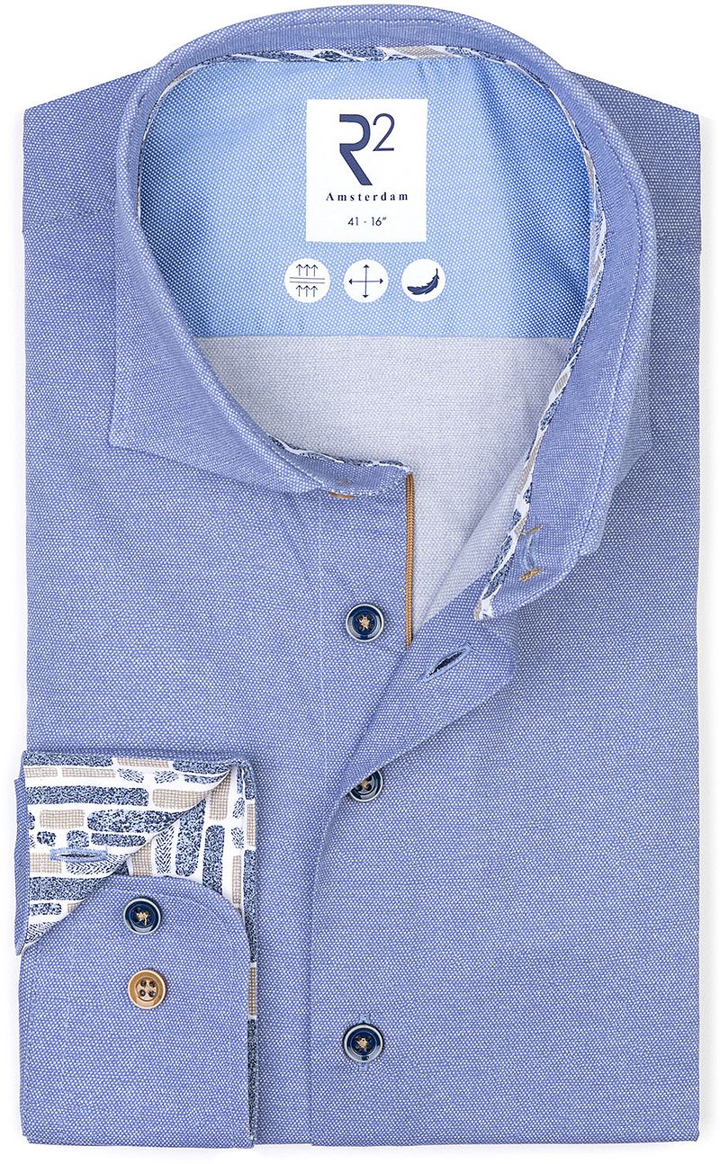 R2 Hemd Dobby Poplin Melange Blau - Größe 39 günstig online kaufen