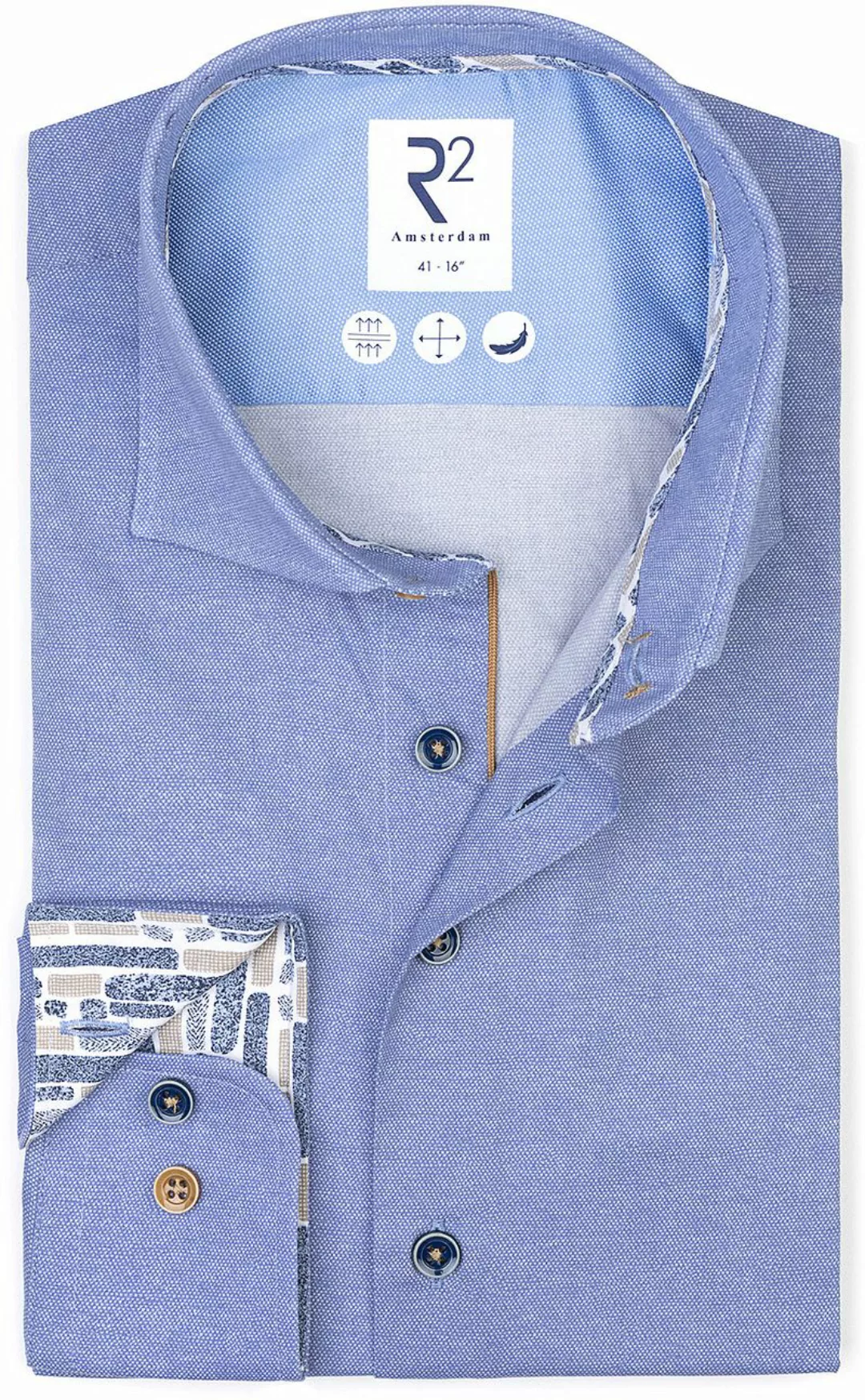 R2 Hemd Dobby Poplin Melange Blau - Größe 40 günstig online kaufen