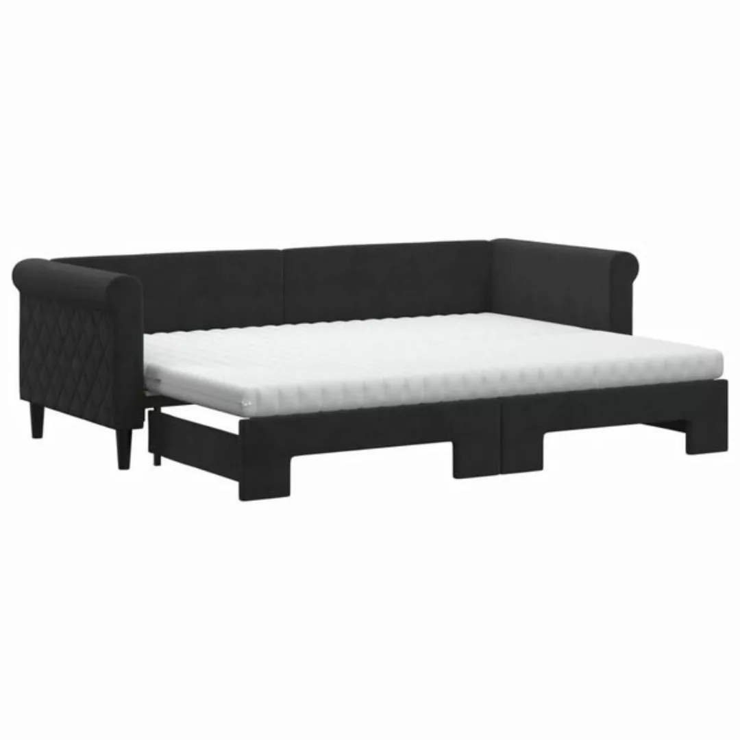 vidaXL Bett Tagesbett Ausziehbar mit Matratzen Schwarz 80x200 cm Samt günstig online kaufen