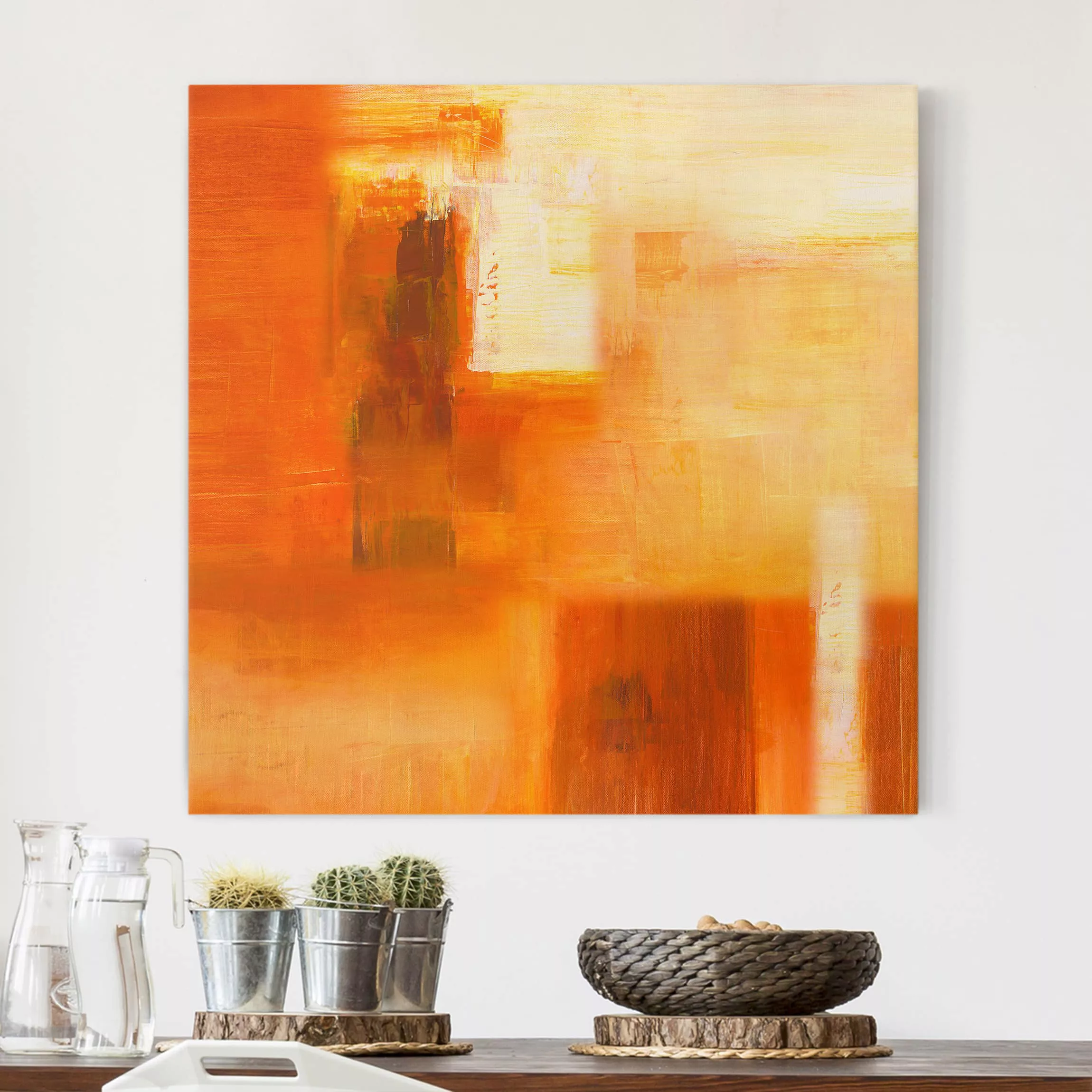 Leinwandbild Kunstdruck - Quadrat Komposition in Orange und Braun 02 günstig online kaufen
