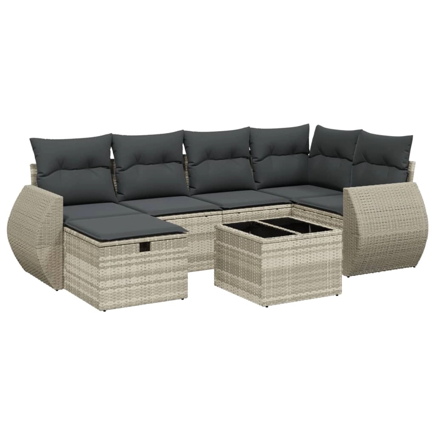 vidaXL 7-Tlg Garten-Sofagarnitur mit Kissen Hellgrau Poly Rattan 3264118 günstig online kaufen
