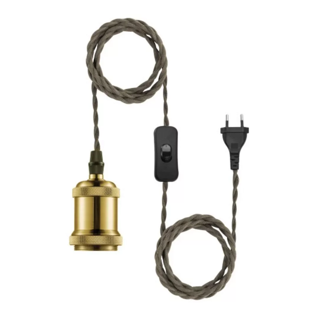 Pendelleuchte Hold it in Gold und Braun mit Netzstecker E27 40W günstig online kaufen