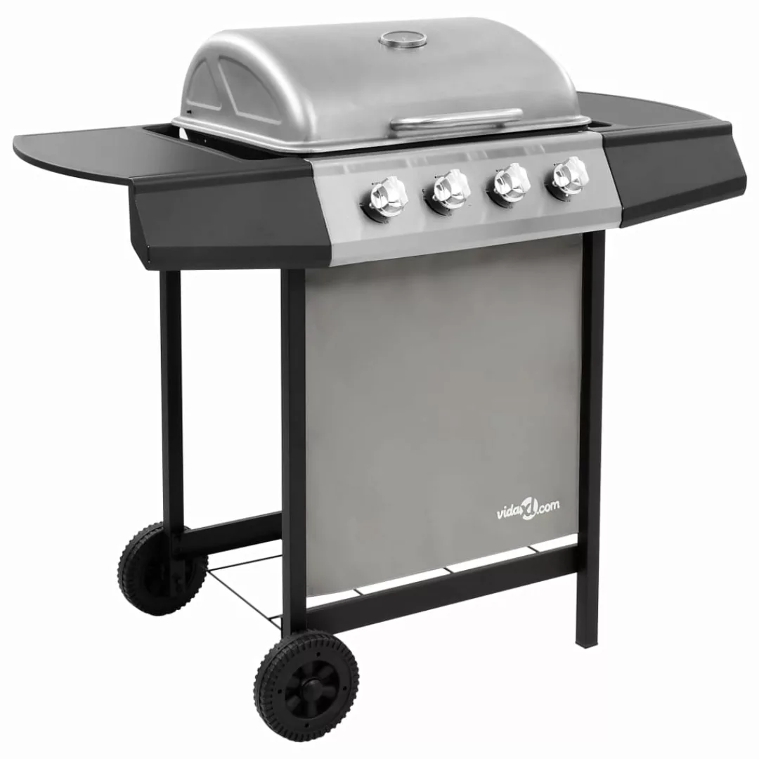 Gasgrill Mit 4 Brennern Schwarz Und Silbern günstig online kaufen