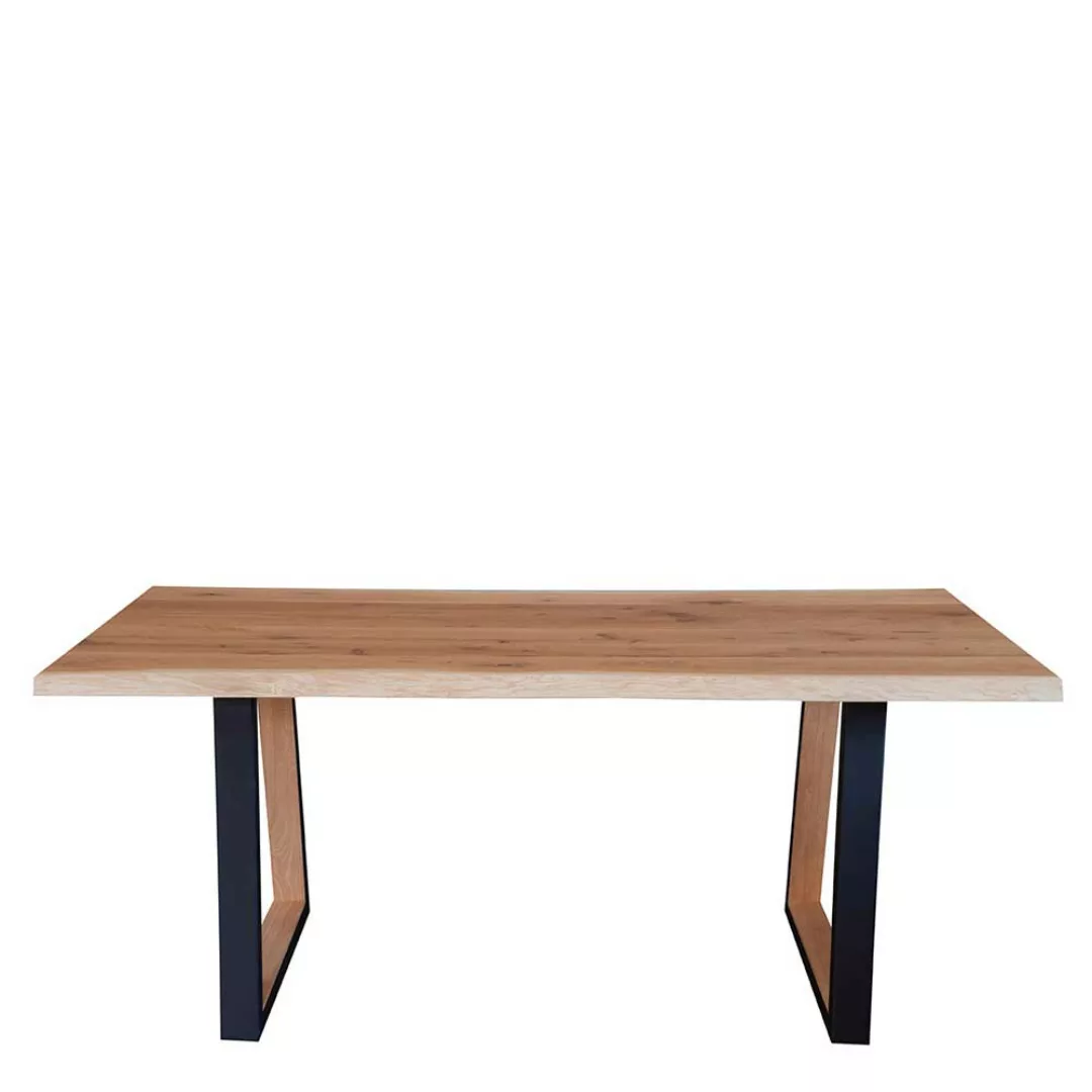 Esszimmertisch mit Bügelgestell aus Eiche Massivholz Industry und Loft Stil günstig online kaufen