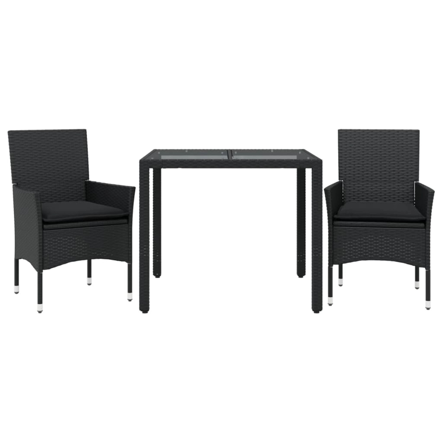 vidaXL 3-Tlg Garten-Essgruppe mit Kissen Schwarz Poly Rattan Glas 3278543 günstig online kaufen