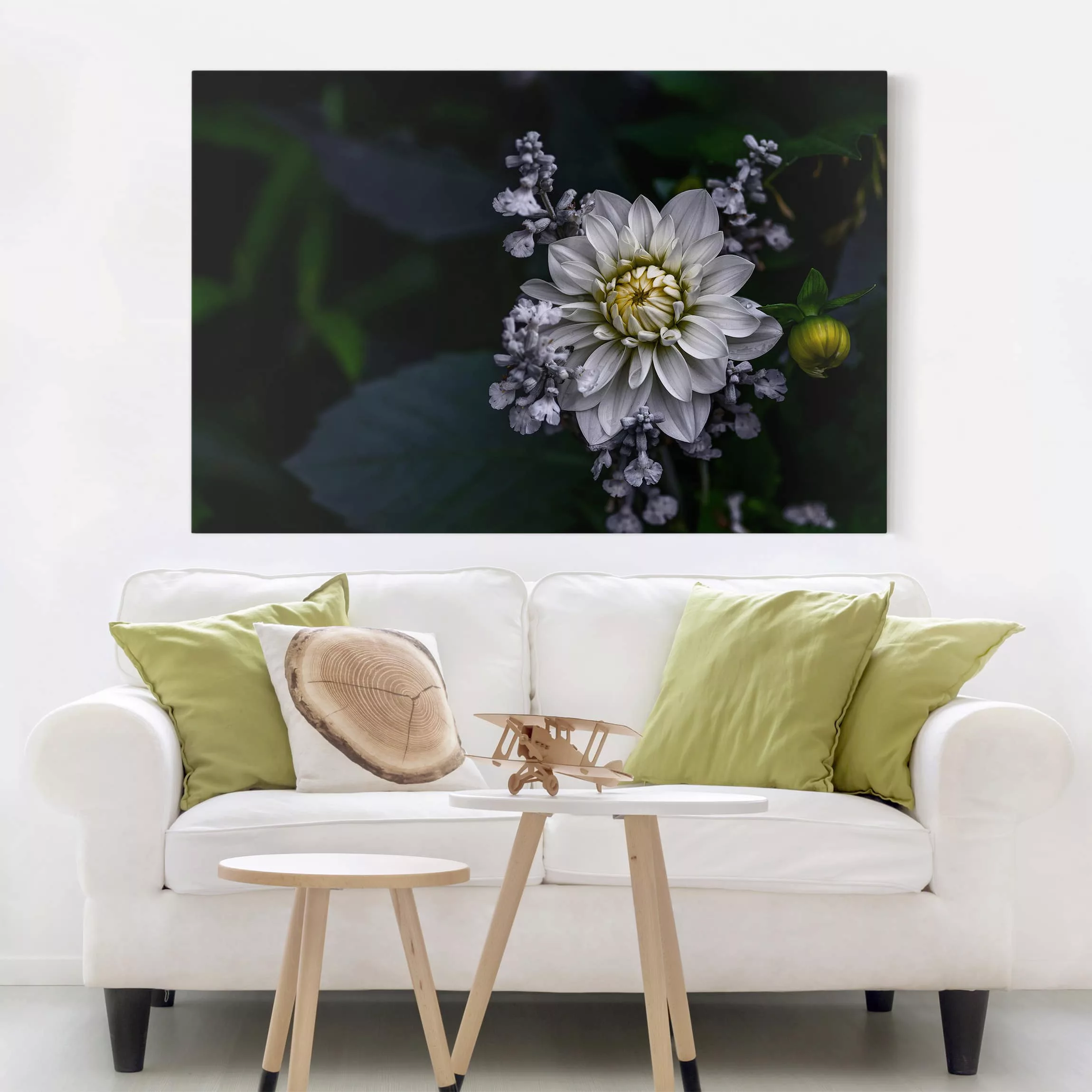Leinwandbild Blumen - Querformat Weiße Dahlie günstig online kaufen