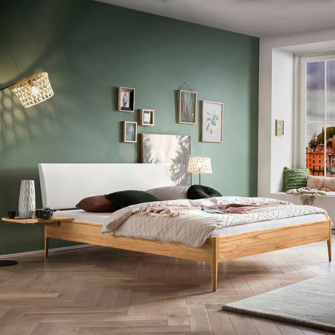 Massivholz Wildbuche Bett geölt 140x200 cm Polsterkopfteil weiß günstig online kaufen