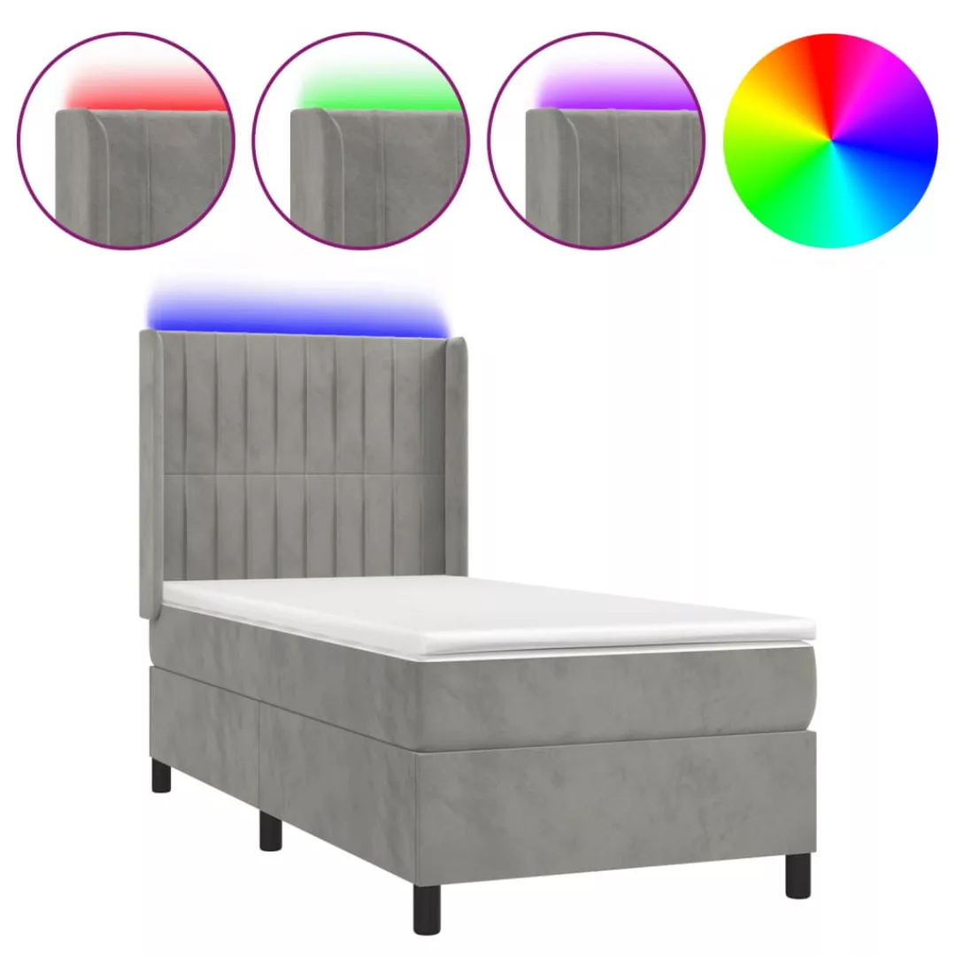 Vidaxl Boxspringbett Mit Matratze & Led Hellgrau 100x200 Cm Samt günstig online kaufen