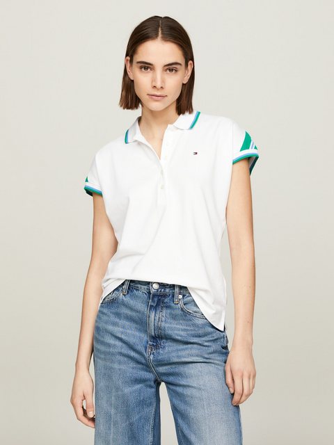 Tommy Hilfiger Poloshirt REG STRIPE SLV POLO CAP SLEEVE mit kontrastfarbene günstig online kaufen