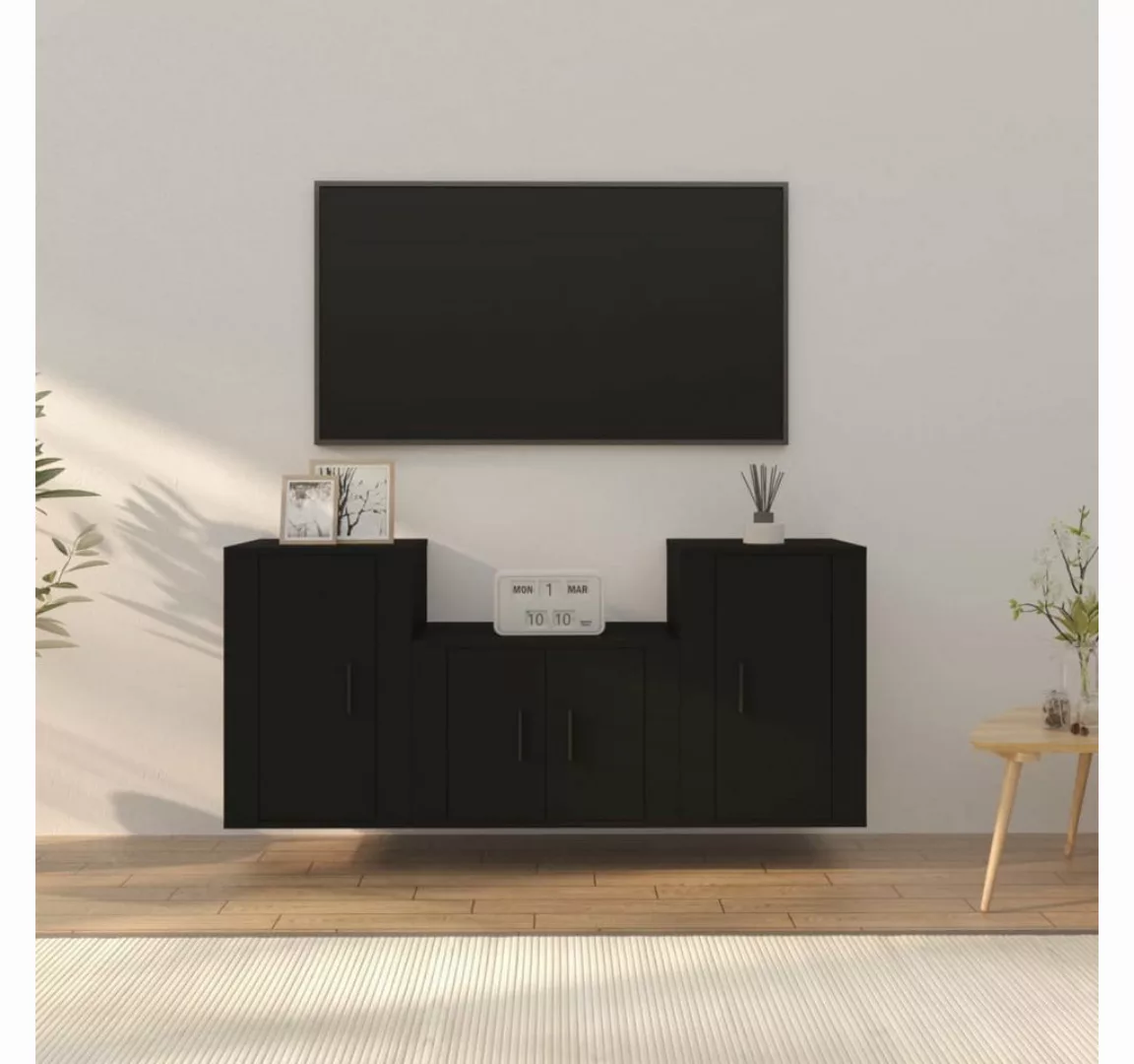 vidaXL TV-Schrank 3-tlg. TV-Schrank-Set Schwarz Holzwerkstoff (3-St) günstig online kaufen